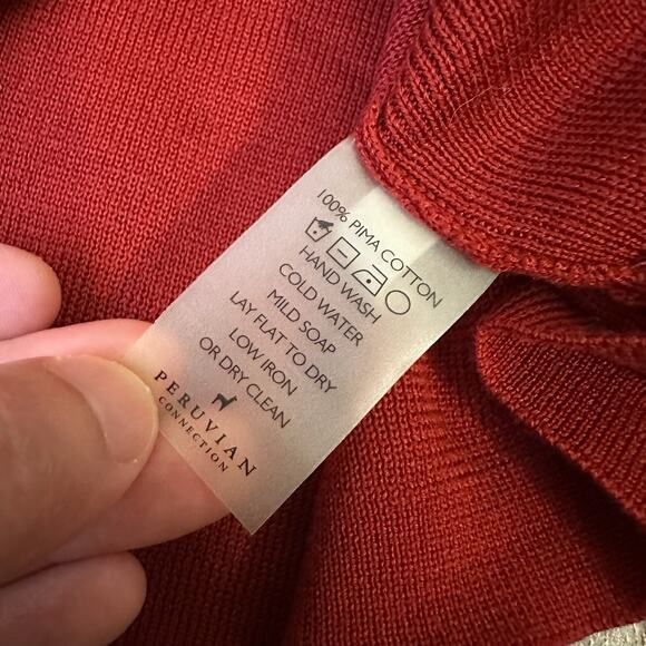 PERUVIAN CONNECTION Sweater Carmine Red Pullover Pima Cotton Knit Preppy - Picture 6 of 7